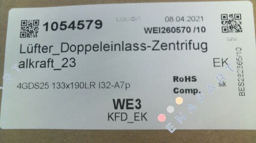 4GDS25 133x190LR I32-A7p / 1054579 Forza centrifuga Fan_Dual Inlet