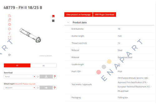 FH II 18/25 B Ancoraggio ad alte prestazioni con bullone filettato