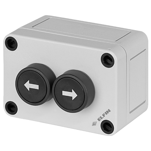 2 Guarded push-buttons, black, arrows, with enclosure