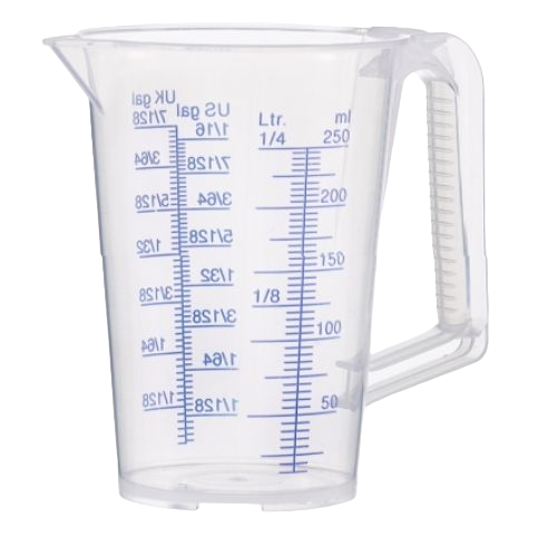 Measuring jugs, PP, blue raised scale