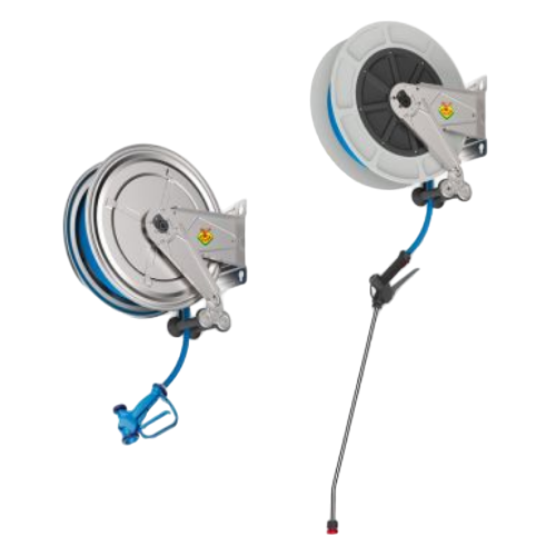 Kit with spring hose reels