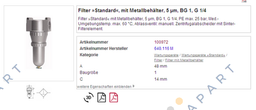 P/N: 100977, Type: 650 E/M Filtro